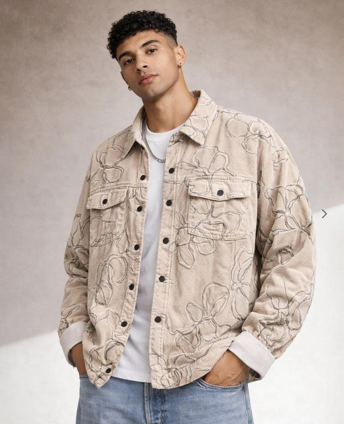 Men floral print regular fit Shacket with flap pockets