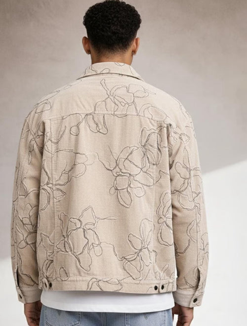 Men floral print regular fit Shacket with flap pockets